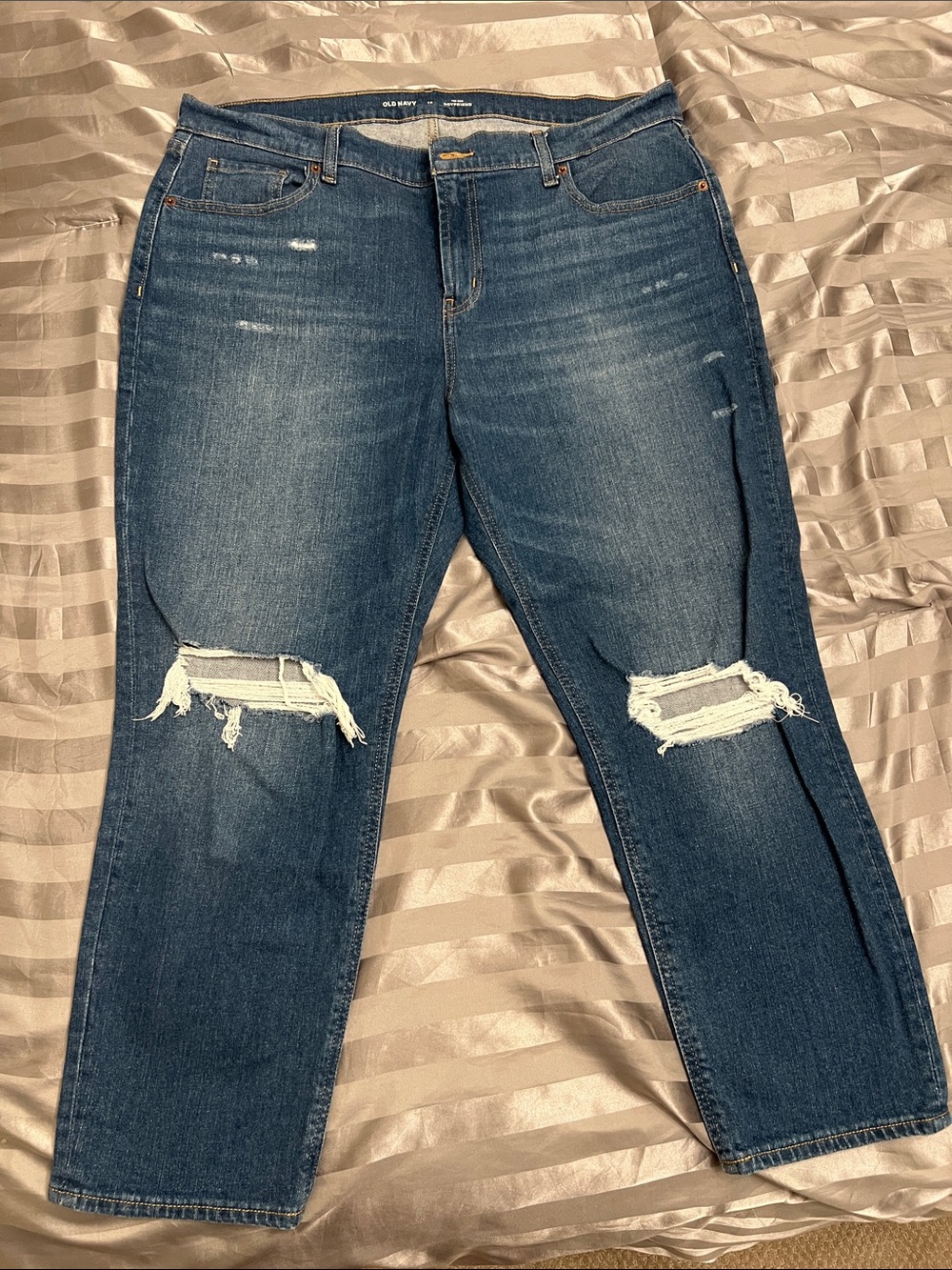 Old Navy Women's Dark Blue Distressed Boyfriend Jeans